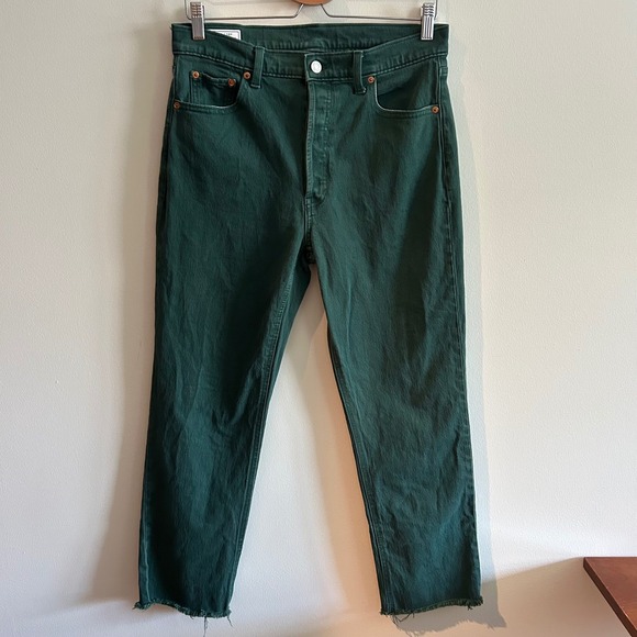 GAP Denim - Gap Cheeky Straight Jeans Green 30 10R High Rise Raw Hem Button Fly 406646-00